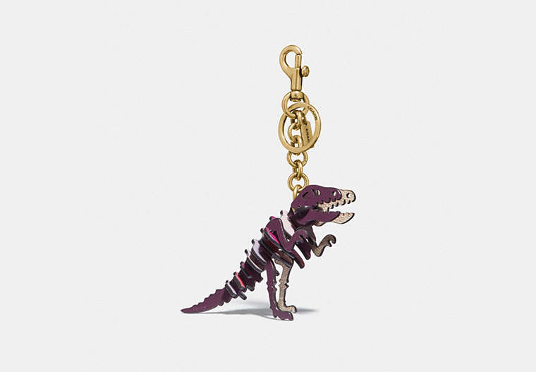 COACH®,SMALL REXY BAG CHARM,Leather,Brass/Boysenberry Multi,Front View
