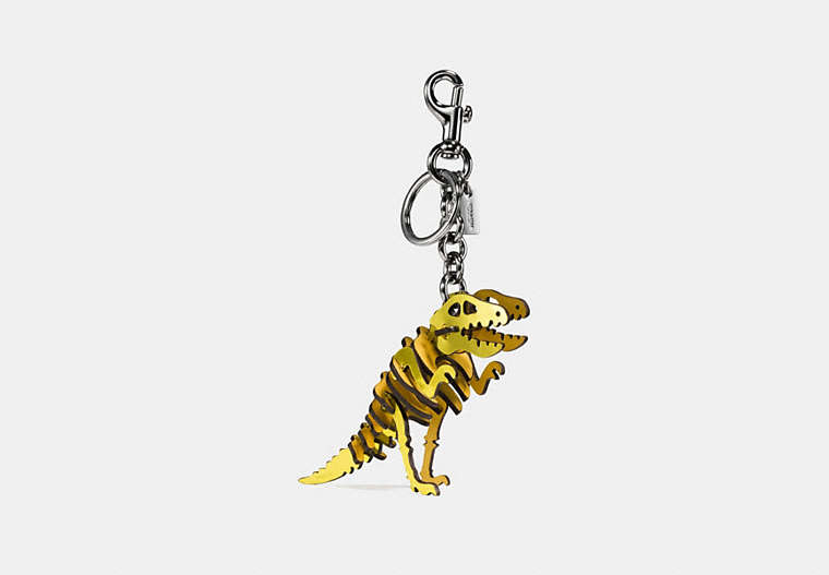COACH®,SMALL REXY BAG CHARM,Leather,Black/Metallic Yellow,Front View