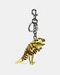COACH®,SMALL REXY BAG CHARM,Leather,Black/Metallic Yellow,Front View