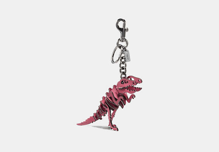COACH®,SMALL REXY BAG CHARM,Leather,Silver/Rouge,Front View