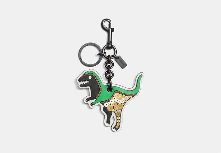 COACH®,GLITTER REXY PATCH BAG CHARM,Metal Leather,Black/Green Midnight Navy,Front View