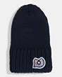 COACH®,CHUNKY EMBELLISHED PATCH BEANIE,wool,NAVY,Scale View