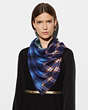 COACH®,PLAID MIX OVERSIZED SQUARE SCARF,wool,BLUE,Front View