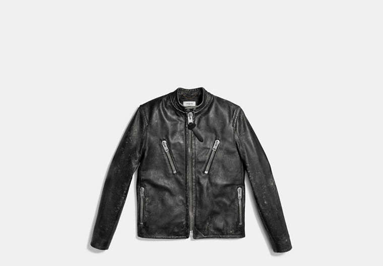 COACH®,LEATHER RUB OFF RACER JACKET,n/a,Black,Front View