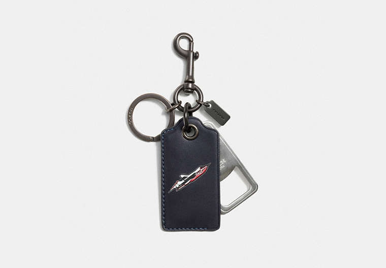 COACH®,ROCKET SHIP BOTTLE OPENER,Leather,NAVY,Front View