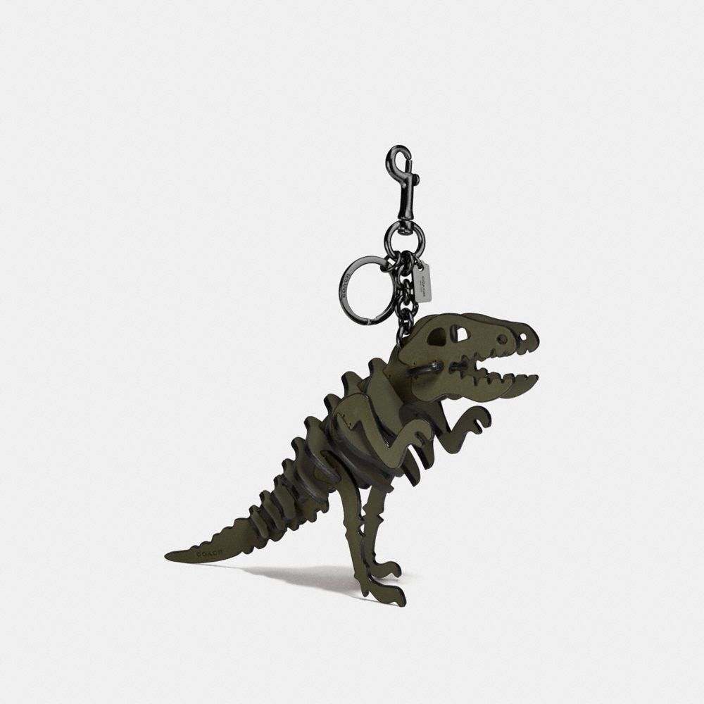 COACH®,MEDIUM REXY BAG CHARM,Leather,DK/Rexy Green,Front View
