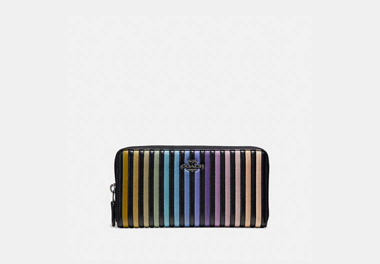 COACH®,ACCORDION ZIP WALLET WITH OMBRE QUILTING,Leather,Gunmetal/Black Multi,Front View