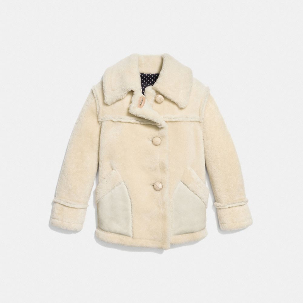 Short Shearling Coat With Printed Lining