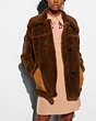 COACH®,SHORT SHEARLING COAT WITH PRINTED LINING,Shearling,TOFFEE,Front View