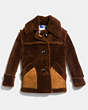 COACH®,SHORT SHEARLING COAT WITH PRINTED LINING,Shearling,TOFFEE,Scale View