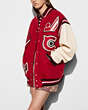 COACH®,OVERSIZED VARSITY JACKET,wool,Red.,Front View
