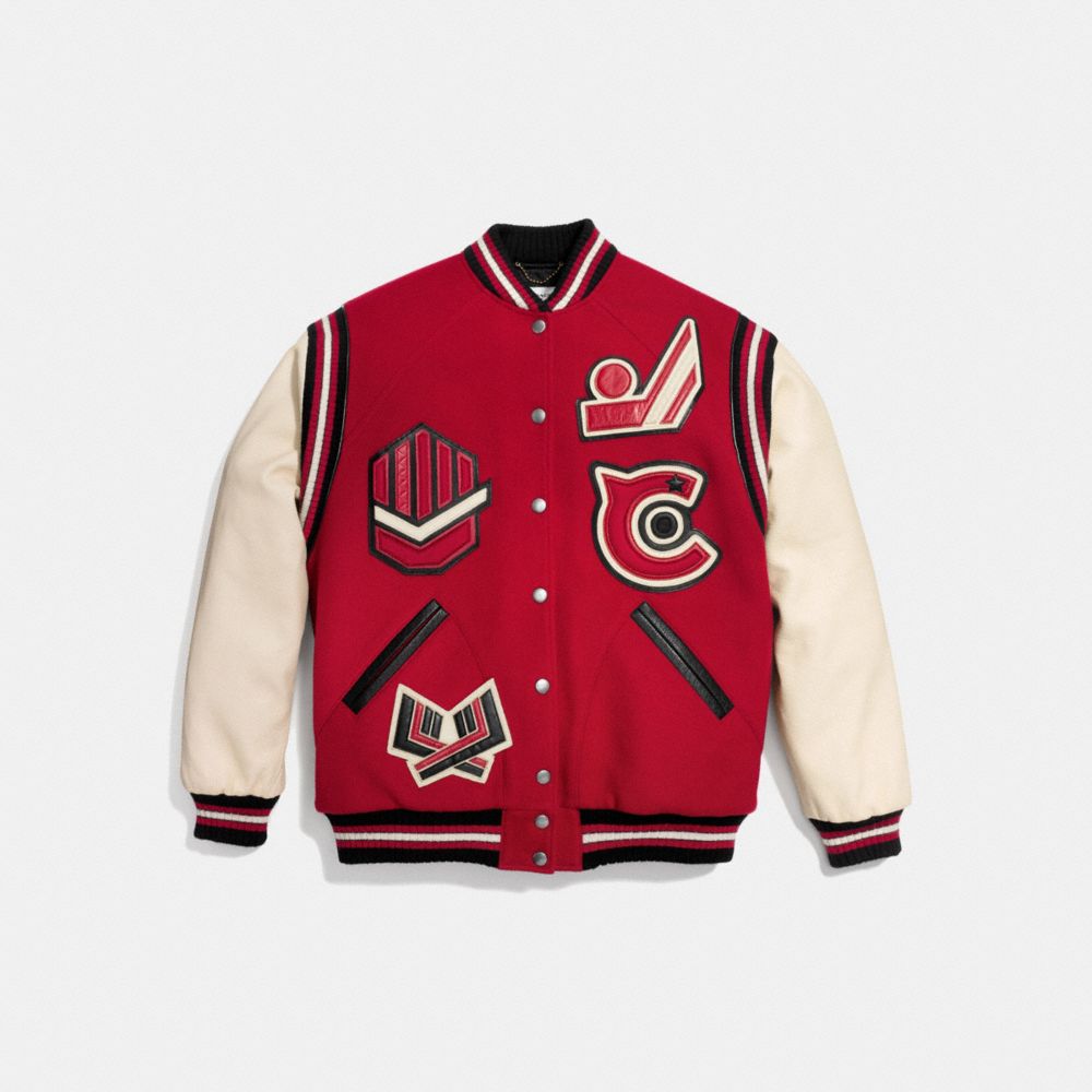 COACH Oversized Varsity Jacket in Red