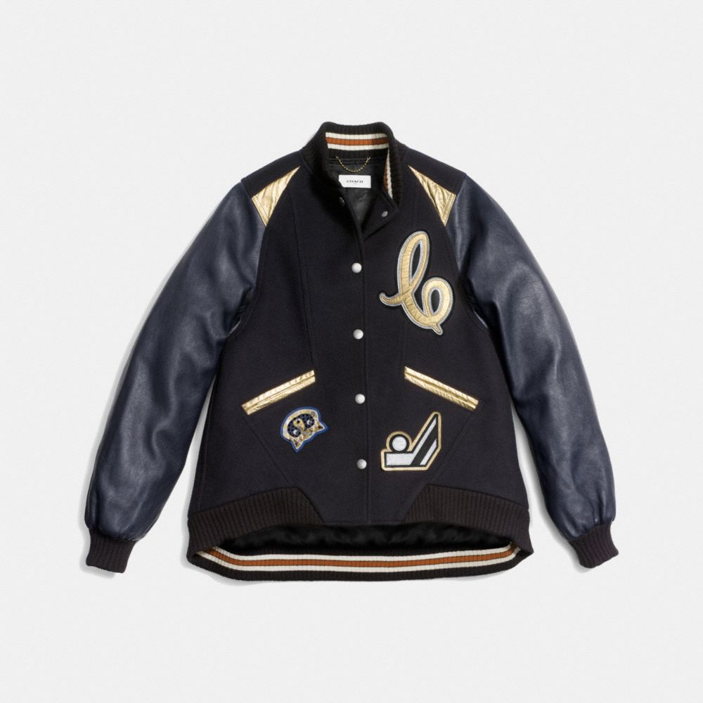 Oversized Varsity Jacket With Metallic Inserts