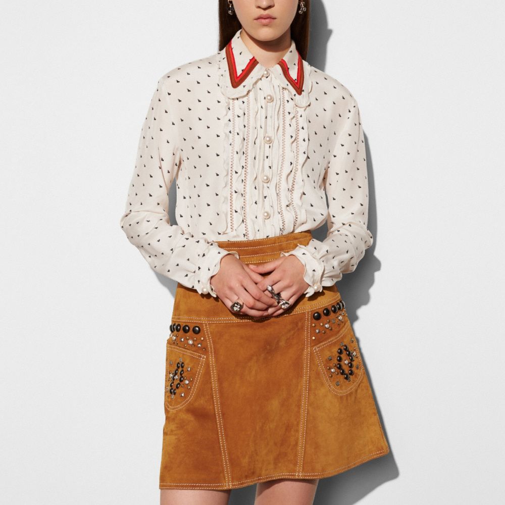 Mini Bunny Print Shirt With Ruffle