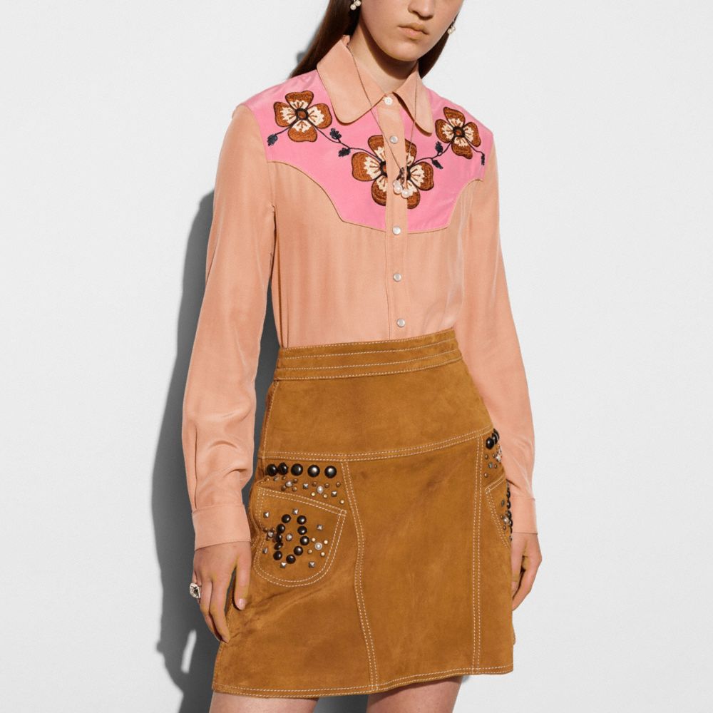 COACH®,WESTERN SHIRT,wool,PINK,Front View