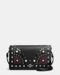 COACH®,FOLDOVER CROSSBODY CLUTCH WITH WESTERN RIVETS,Leather,Mini,Silver/Black,Front View