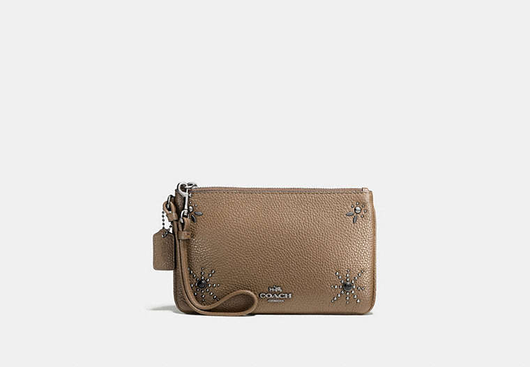 Small Wristlet In Polished Pebble Leather With Western Rivets