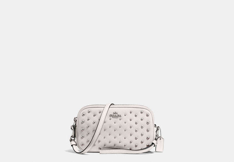 COACH®,CROSSBODY CLUTCH WITH OMBRE RIVETS,Leather,Silver/Chalk,Front View