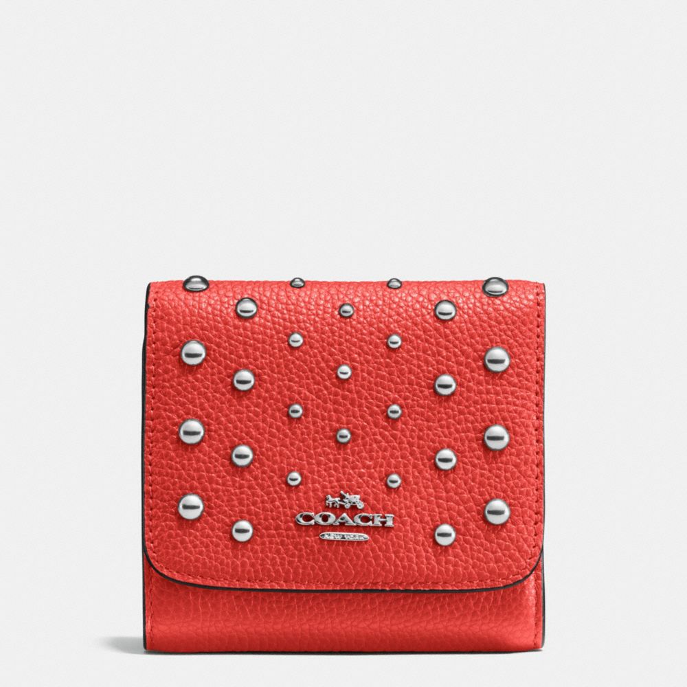 COACH®,Small Wallet In Polished Pebble Leather With Ombre Rivets,,Front View