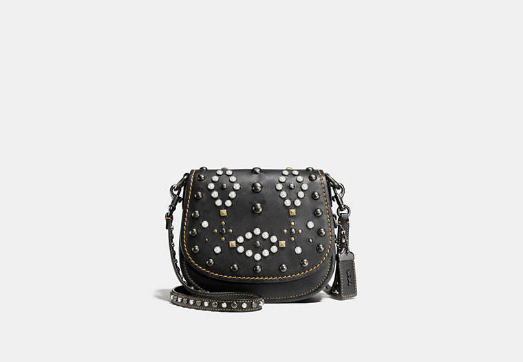 COACH®,SADDLE 17 WITH WESTERN RIVETS,Other Leather,Small,Black Copper/Black,Front View