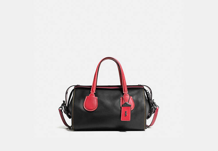 COACH®,BADLANDS SATCHEL IN COLORBLOCK,Leather,Large,BP/Black 1941 Red,Front View
