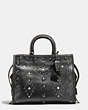COACH®,WESTERN RIVETS ROGUE BAG IN PEBBLE LEATHER,Other Leather,Large,Black Copper/Black,Front View