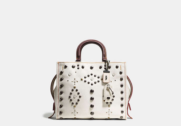 COACH®,WESTERN RIVETS ROGUE BAG IN PEBBLE LEATHER,Other Leather,Large,Black Copper/Chalk,Front View