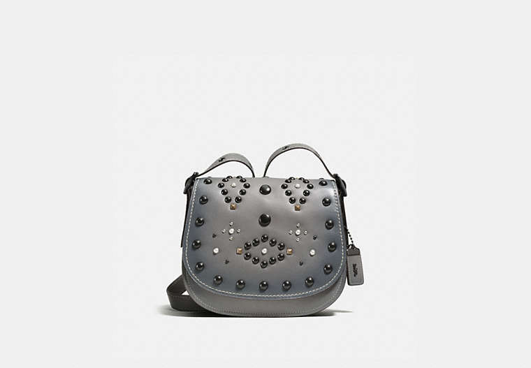 COACH®,SADDLE 23 WITH WESTERN RIVETS,Other Leather,Small,Black Copper/Heather Grey,Front View image number 0