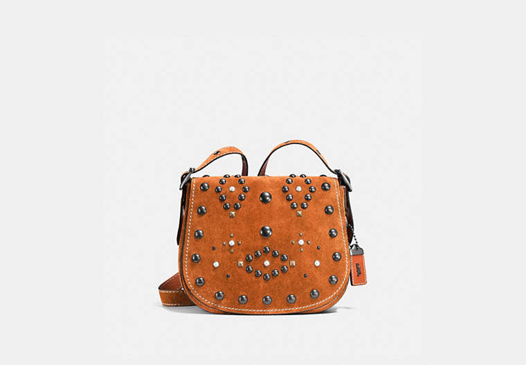 COACH®,SADDLE 23 WITH WESTERN RIVETS,Suede,Small,Black Copper/Ginger,Front View