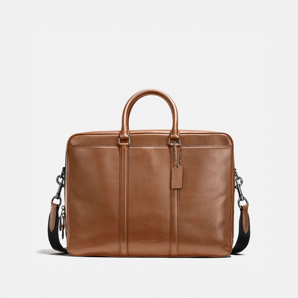 COACH®,METROPOLITAN COMMUTER,Leather,Gunmetal/Dark Saddle,Front View