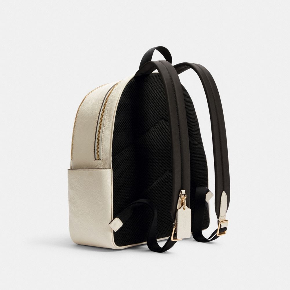 COACH®,COURT BACKPACK,Pebbled Leather,Medium,Gold/Chalk,Angle View