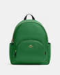 COACH®,COURT BACKPACK,Pebbled Leather,Medium,Gold/Kelly Green,Front View