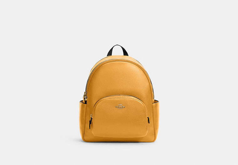 COACH®,COURT BACKPACK,Pebbled Leather,Medium,Gold/Mustard Yellow,Front View