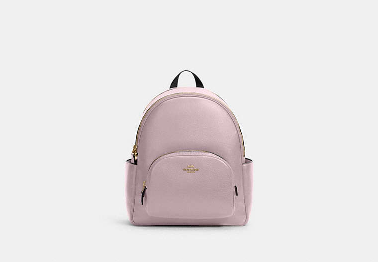 COACH®,COURT BACKPACK,Pebbled Leather,Medium,Gold/Pink,Front View