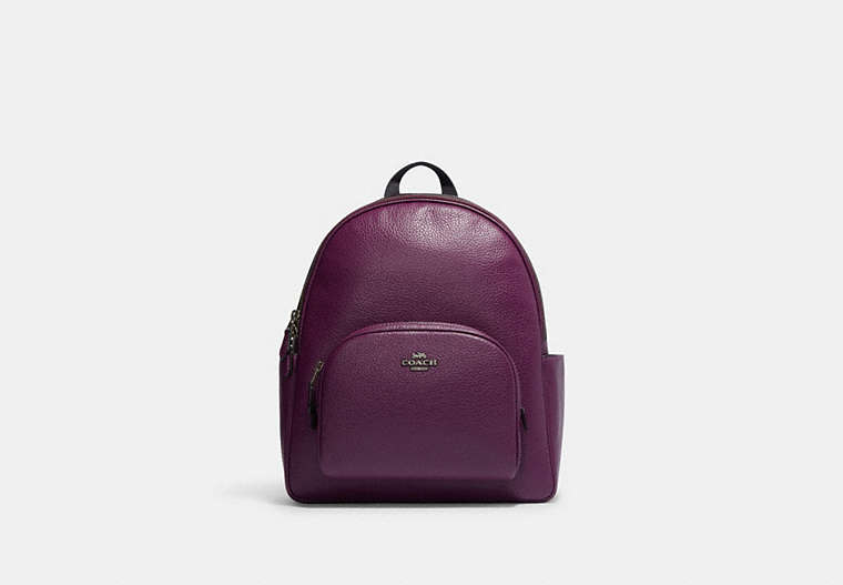 COACH®,COURT BACKPACK,Pebbled Leather,Medium,Black Antique Nickel/Boysenberry,Front View