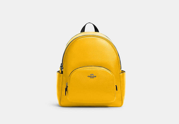 COACH®,COURT BACKPACK,Pebbled Leather,Medium,Gunmetal/Ochre,Front View