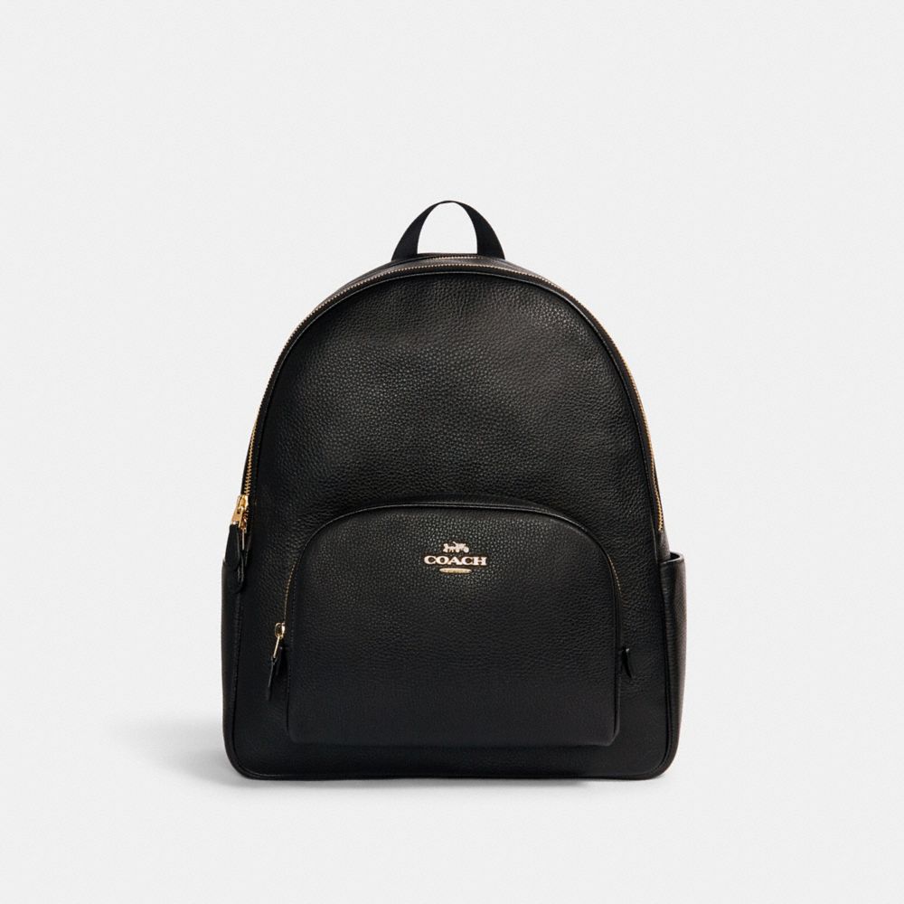 COACH®,LARGE COURT BACKPACK,Pebbled Leather,Large,Office,Gold/Black,Front View