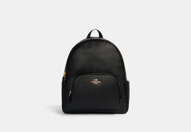 COACH®,LARGE COURT BACKPACK,Pebbled Leather,Large,Office,Gold/Black,Front View