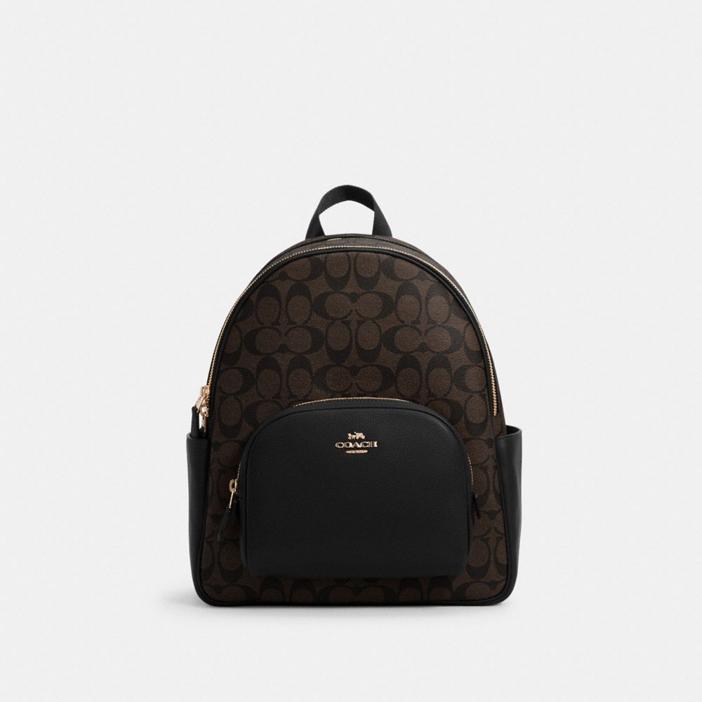 COACH®,COURT BACKPACK IN SIGNATURE CANVAS,Signature Canvas,Medium,Office,Gold/Brown Black,Front View