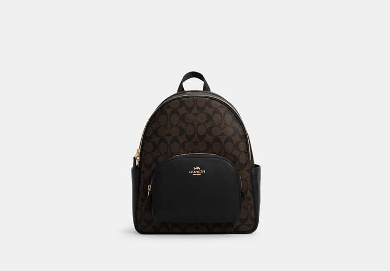 COACH®,COURT BACKPACK IN SIGNATURE CANVAS,pvc,Medium,Office,Gold/Brown Black,Front View
