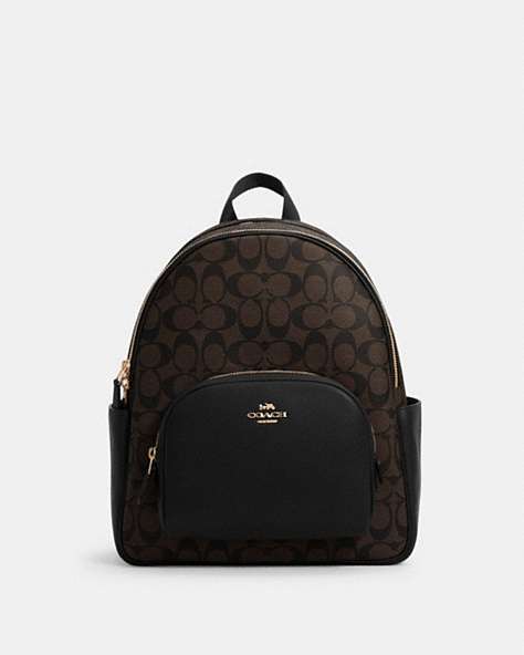COACH®,COURT BACKPACK IN SIGNATURE CANVAS,pvc,Office,Gold/Brown Black,Front View