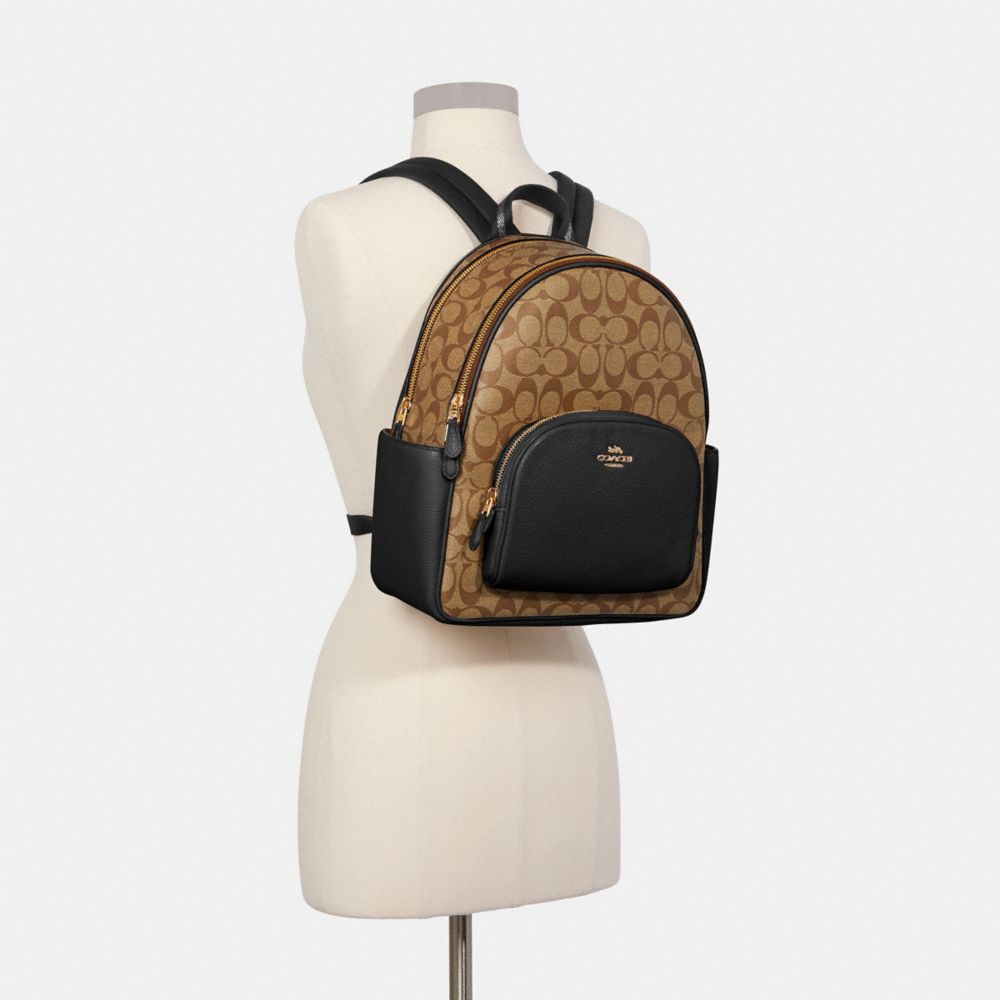 COACH®,Court Backpack In Signature Canvas,Leather,Canvas,Backpack,PVC,Color Block,Logo,Gold Metal,Casual,Multi Color,Alternate View