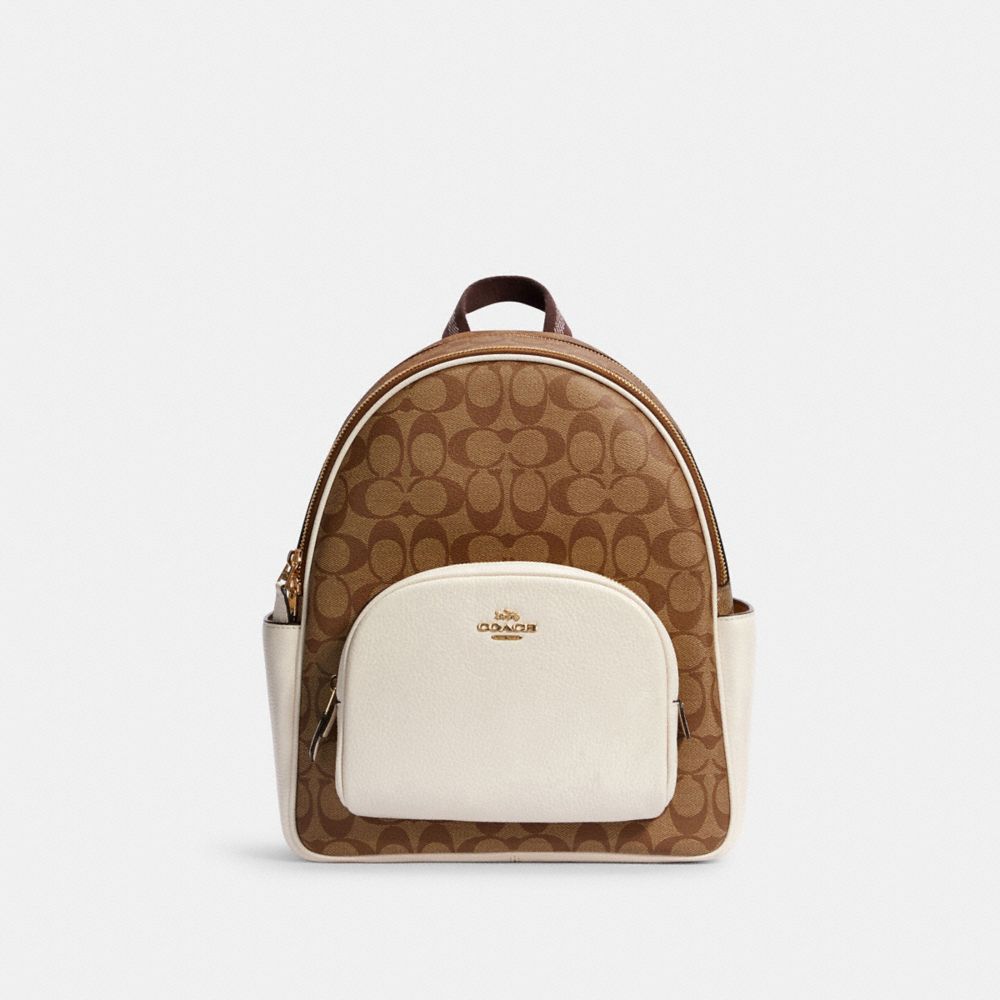 COACH®,COURT BACKPACK IN SIGNATURE CANVAS,Signature Canvas,Medium,Office,Gold/Khaki/Chalk,Front View