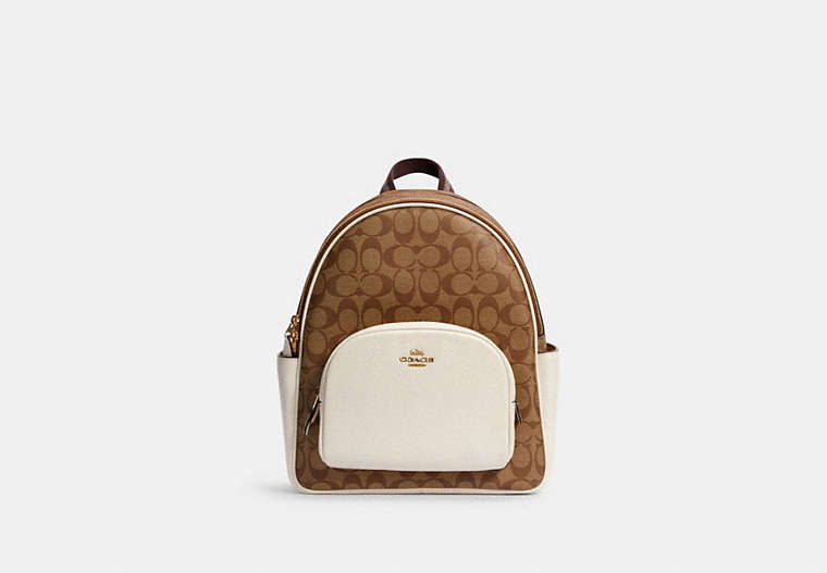 COACH®,COURT BACKPACK IN SIGNATURE CANVAS,pvc,Large,Office,Gold/Khaki/Chalk,Front View