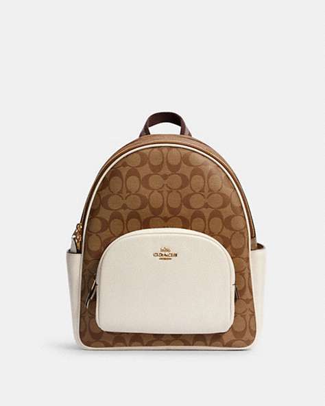 COACH®,COURT BACKPACK IN SIGNATURE CANVAS,pvc,Office,Gold/Khaki/Chalk,Front View