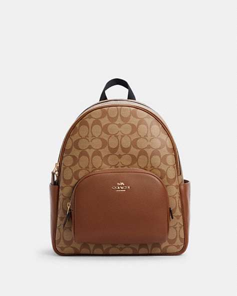 COACH®,COURT BACKPACK IN SIGNATURE CANVAS,pvc,Office,Gold/Khaki Saddle 2,Front View
