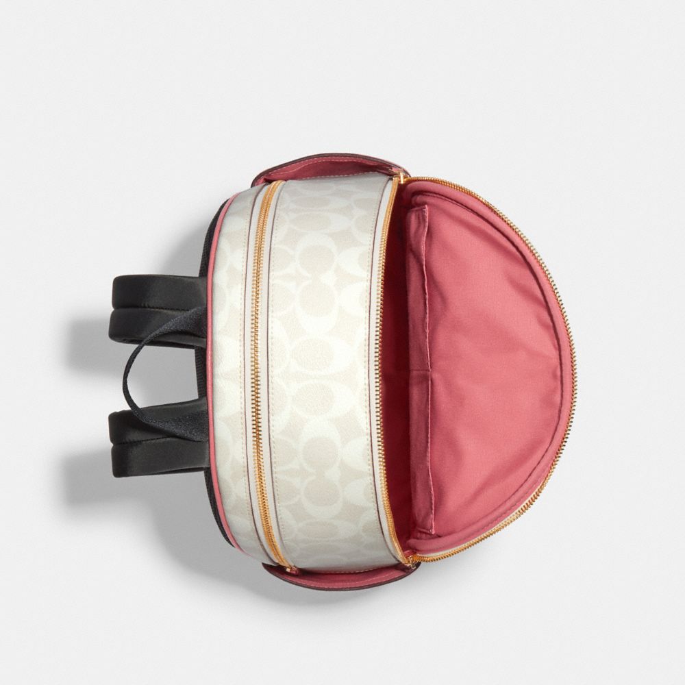 COACH®,Court Backpack In Signature Canvas,Leather,Canvas,Backpack,PVC,Color Block,Logo,Gold Metal,Casual,,Inside View,Top View