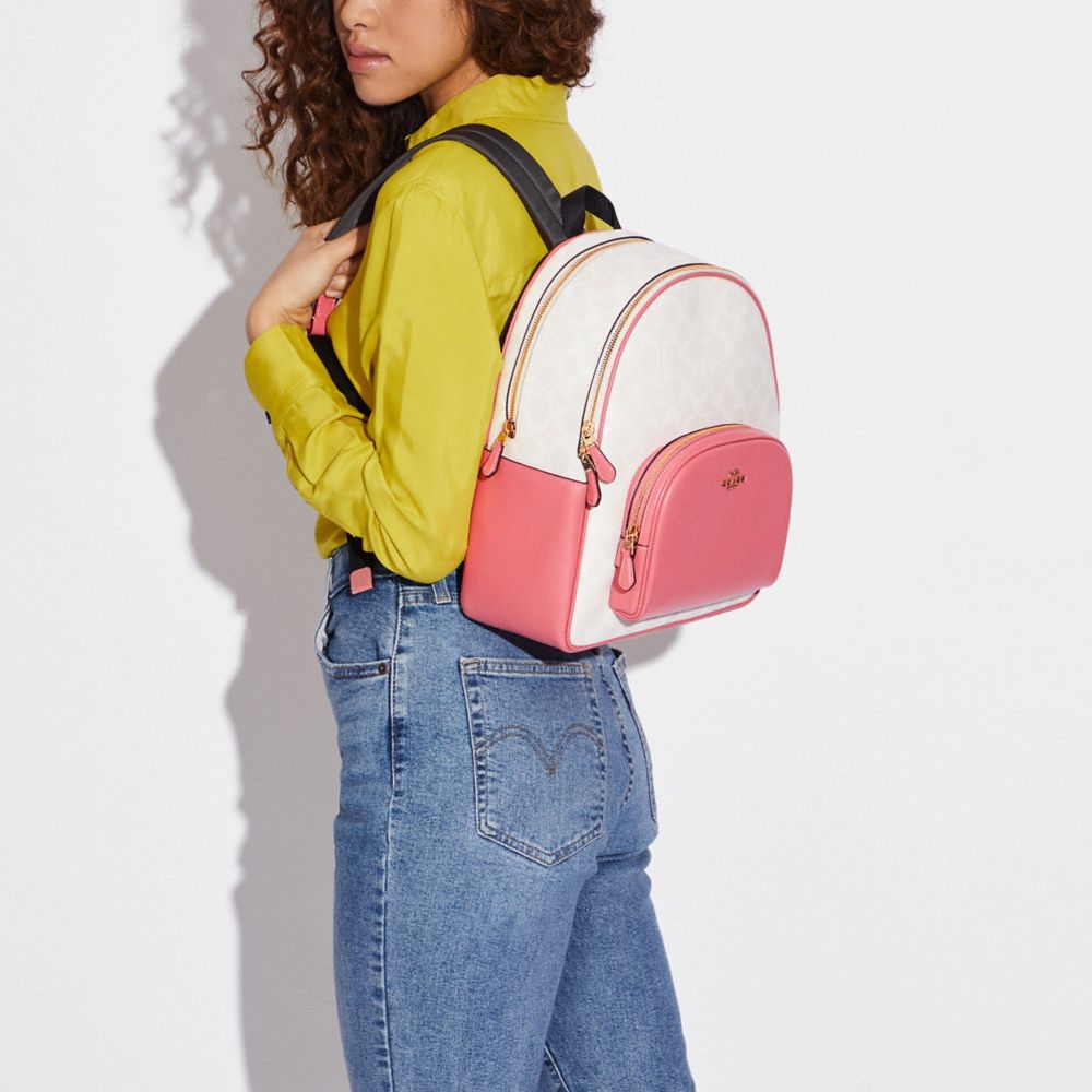 COACH®,Court Backpack In Signature Canvas,Leather,Canvas,Backpack,PVC,Color Block,Logo,Gold Metal,Casual,,Detail View