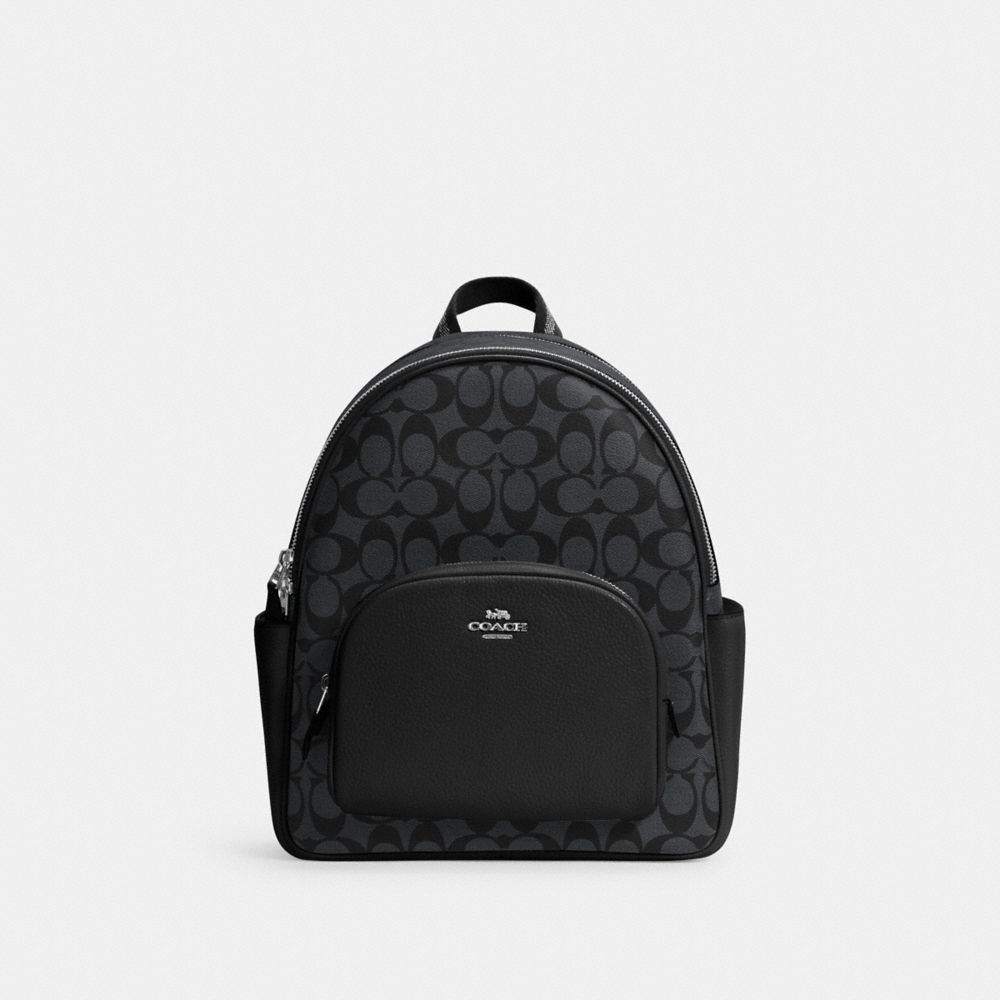 COACH®,COURT BACKPACK IN SIGNATURE CANVAS,Medium,Office,Silver/Graphite/Black,Front View