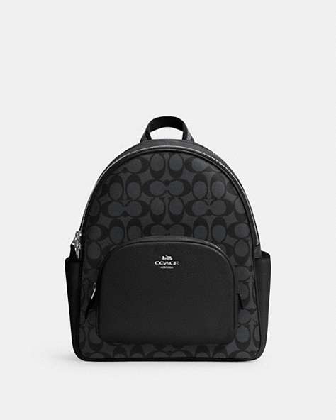 COACH®,COURT BACKPACK IN SIGNATURE CANVAS,pvc,Medium,Office,Silver/Graphite/Black,Front View